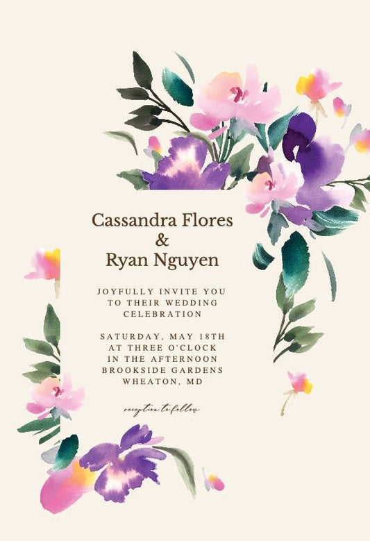 Purple Flowers - Wedding Invitation Template